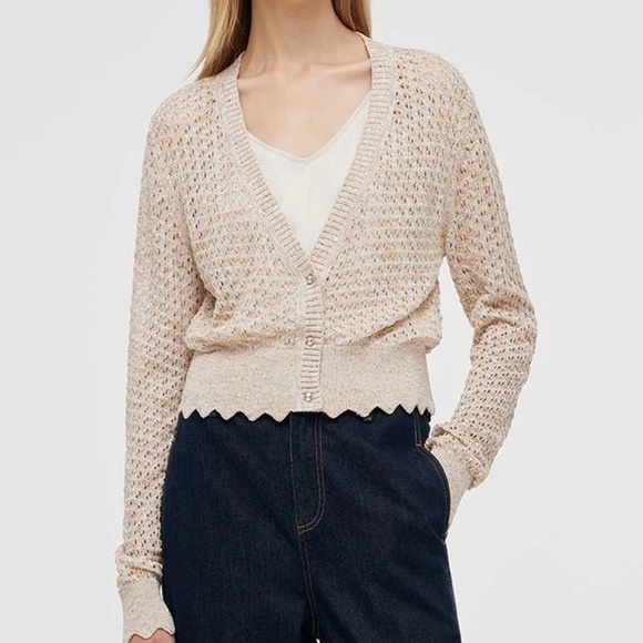 GOELIA Sweaters - NEW GOELIA Sequin Wave Cut Trim Knitted Cardigan US Size 6